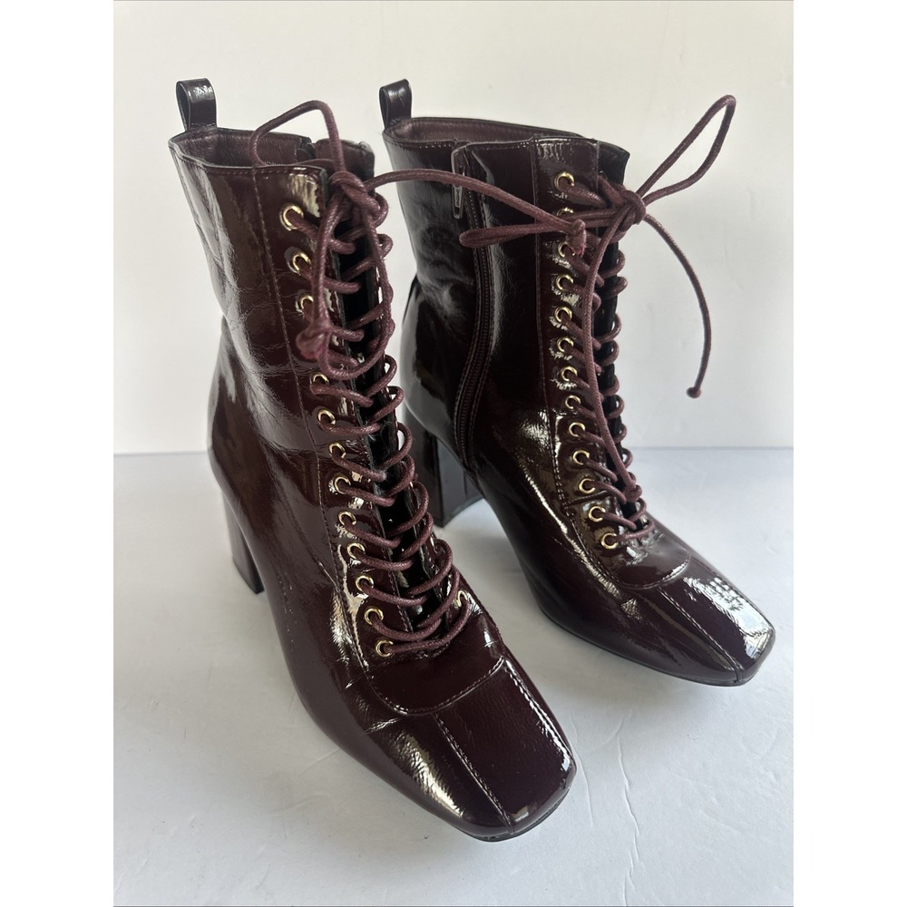 Comfort Burgundy Lace Up Granny Block Heel Sz 7